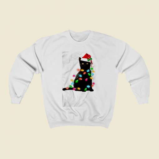 Black Cat Christmas Light Christmas Sweatshirt Style