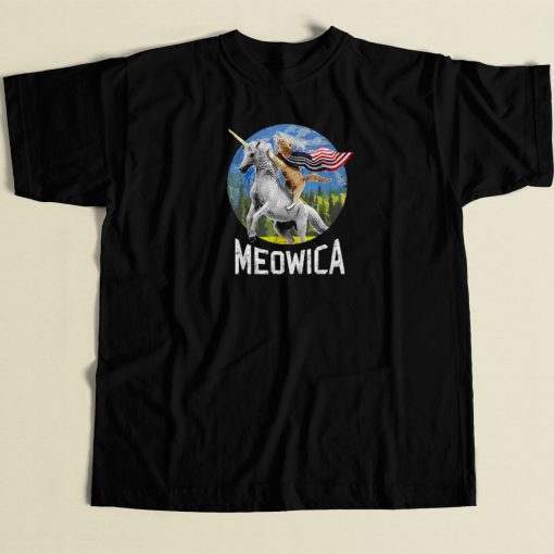 Cat riding Unicorn Meowica 80s Retro T Shirt Style