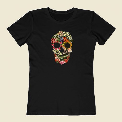 Floral Skull 80s Retro T Shirt Style