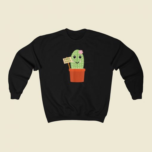 Cactus Free Hugs Funny 80s Sweatshirt Style