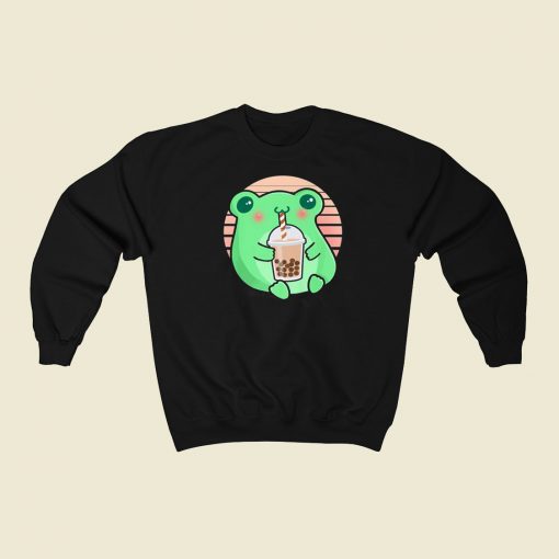 Frog Boba Tea Funny 80s Sweatshirt Style