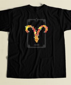Floral Zodiac Sign Aries 80s T Shirt Style