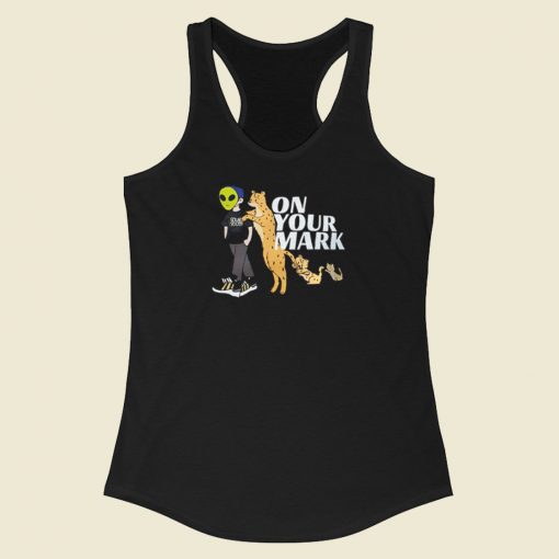 Alien And Panther On Your Mark Racerback Tank Top